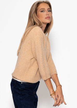 Strickoberteil mit Zopfmuster-Detail - beige