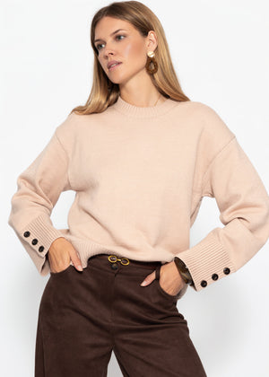 Strickpullover mit Knopfdetail - beige