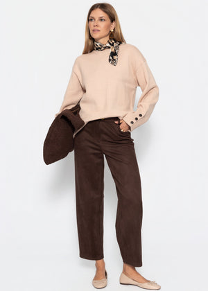 Strickpullover mit Knopfdetail - beige