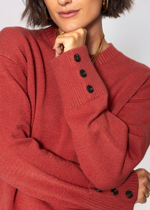 Strickpullover mit Knopfdetail - rostrot - SASSYCLASSY