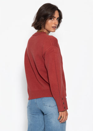 Strickpullover mit Knopfdetail - rostrot - SASSYCLASSY