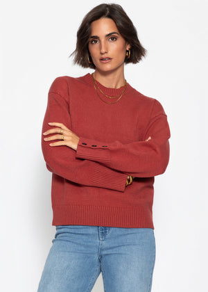 Strickpullover mit Knopfdetail - rostrot - SASSYCLASSY