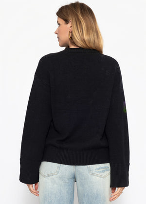 Strickpullover mit Knopfdetail - schwarz