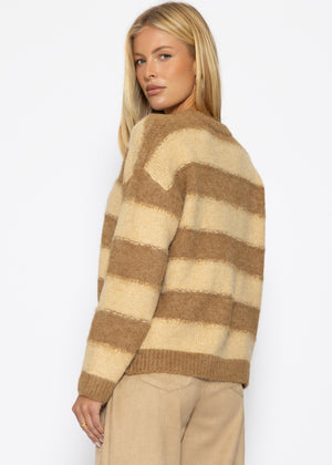 Strickpullover mit Blockstreifen - camel-beige