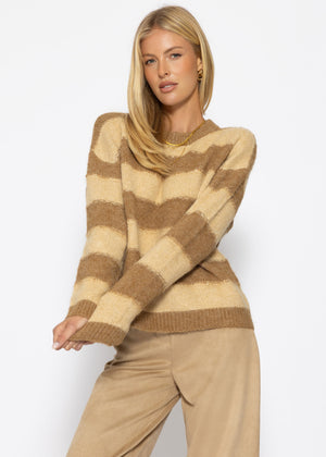 Strickpullover mit Blockstreifen - camel-beige
