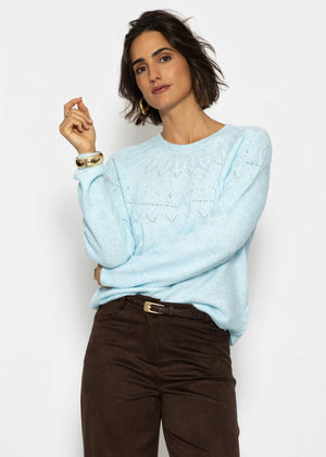 Strickpullover mit feinem Ajour-Norwegermuster- hellblau