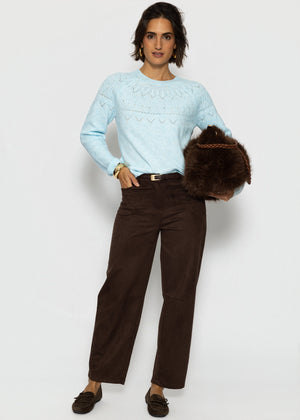 Strickpullover mit feinem Ajour-Norwegermuster- hellblau