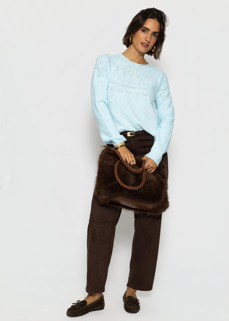 Strickpullover mit feinem Ajour-Norwegermuster- hellblau