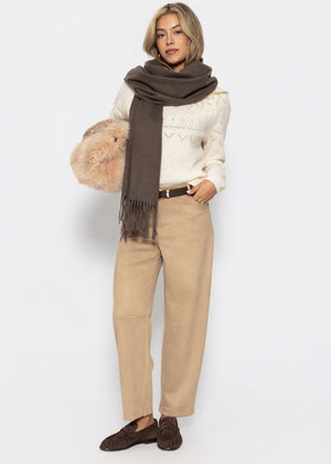 Strickpullover mit feinem Ajour-Norwegermuster- offwhite