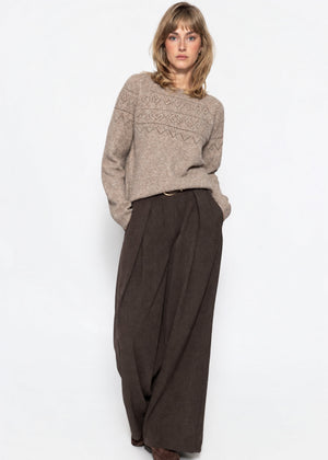 Strickpullover mit feinem Ajour-Norwegermuster- taupe