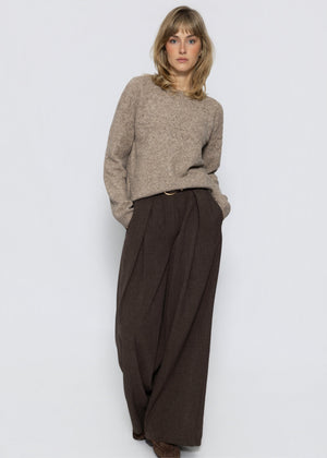 Strickpullover mit feinem Ajour-Norwegermuster- taupe