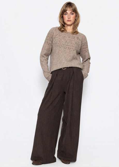 Strickpullover mit feinem Ajour-Norwegermuster- taupe