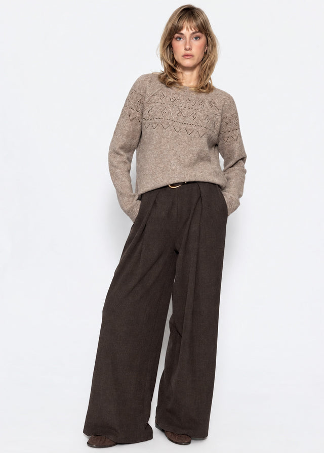 Strickpullover mit feinem Ajour-Norwegermuster- taupe