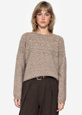 Strickpullover mit feinem Ajour-Norwegermuster- taupe
