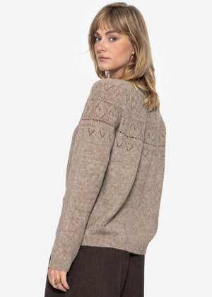 Strickpullover mit feinem Ajour-Norwegermuster- taupe