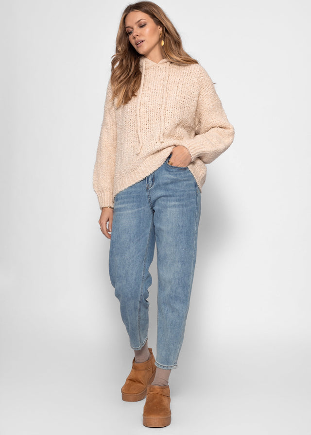 Strickpullover mit Hoodie - offwhite