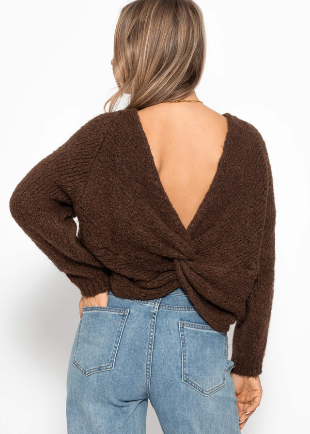 Strickpullover mit Knotendetail - braun