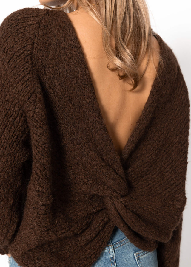 Strickpullover mit Knotendetail - braun