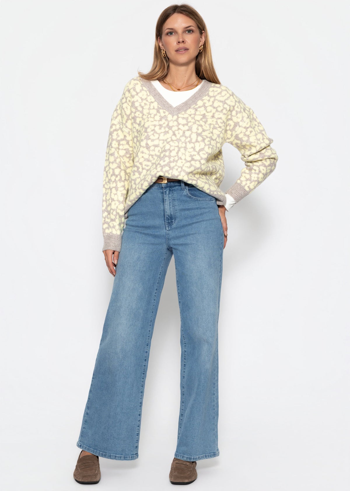Strickpullover mit Leopardenmuster - beige-gelb