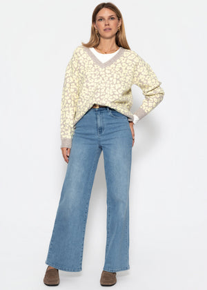 Strickpullover mit Leopardenmuster - beige-gelb