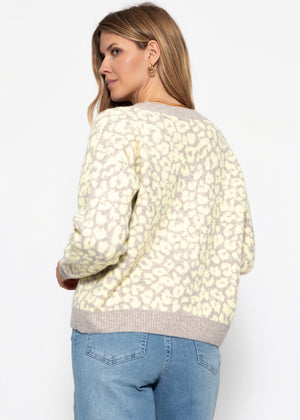 Strickpullover mit Leopardenmuster - beige-gelb