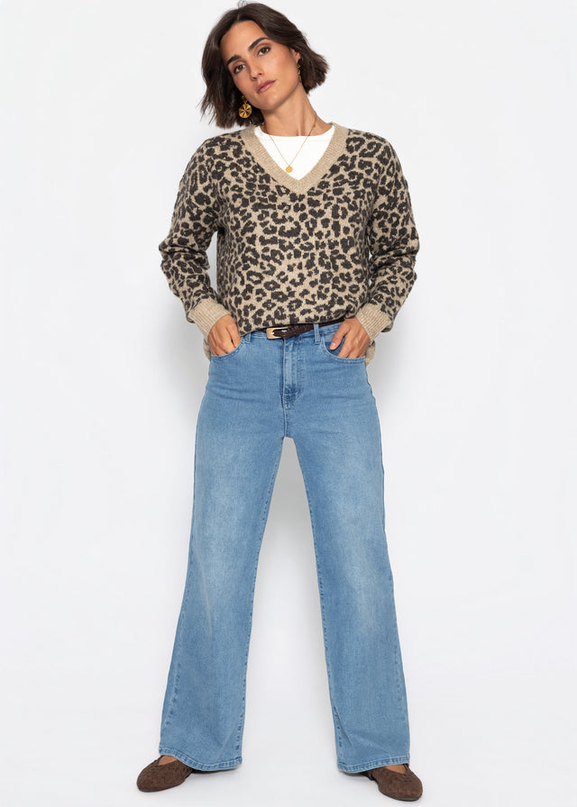 Knit jumper with leopard print - brown-taupe