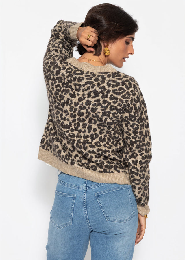 Knit jumper with leopard print - brown-taupe