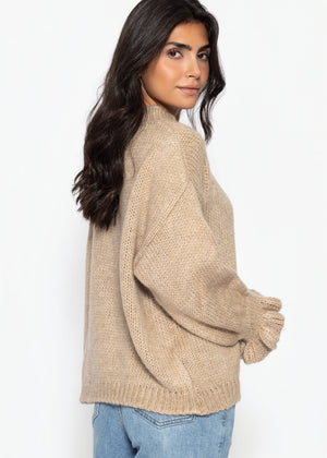 Strickpullover mit Rüschenärmeln - beige