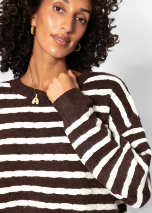 Strickpullover mit Streifen-Design - braun-offwhite
