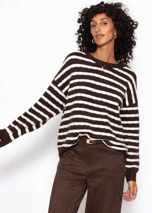 Strickpullover mit Streifen-Design - braun-offwhite