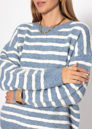 Strickpullover mit Streifen-Design - jeansblau-offwhite