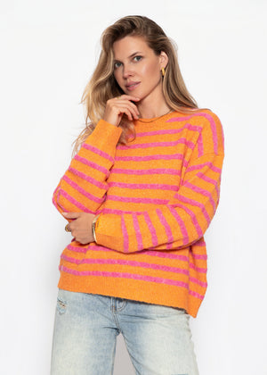 Strickpullover mit Streifen-Design - pink-orange