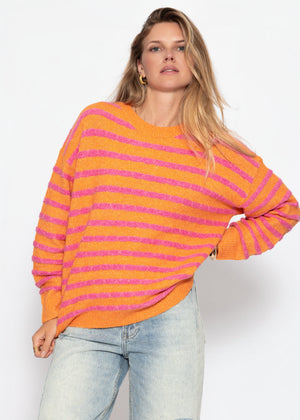 Strickpullover mit Streifen-Design - pink-orange