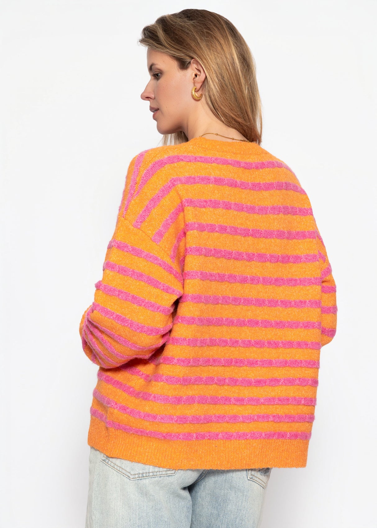 Strickpullover mit Streifen-Design - pink-orange