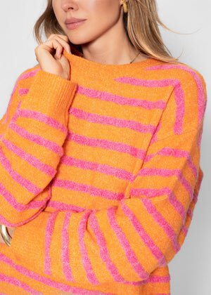 Strickpullover mit Streifen-Design - pink-orange