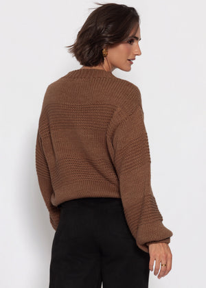 Strickpullover mit Strukturstreifen - camel