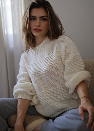 Strickpullover mit Strukturstreifen - offwhite