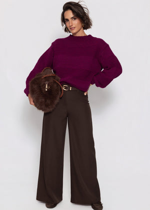 Strickpullover mit Strukturstreifen - plum