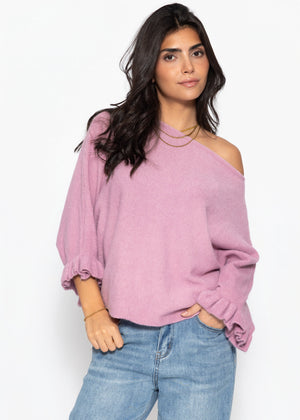 Oversize Pullover mit U-Boot Ausschnitt - altrosa