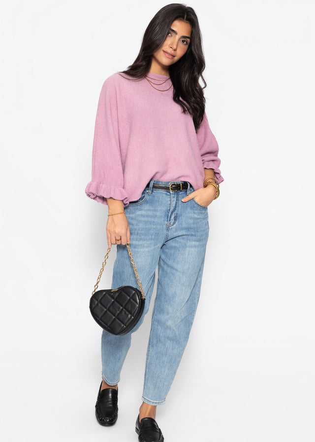 Oversize Pullover mit U-Boot Ausschnitt - altrosa