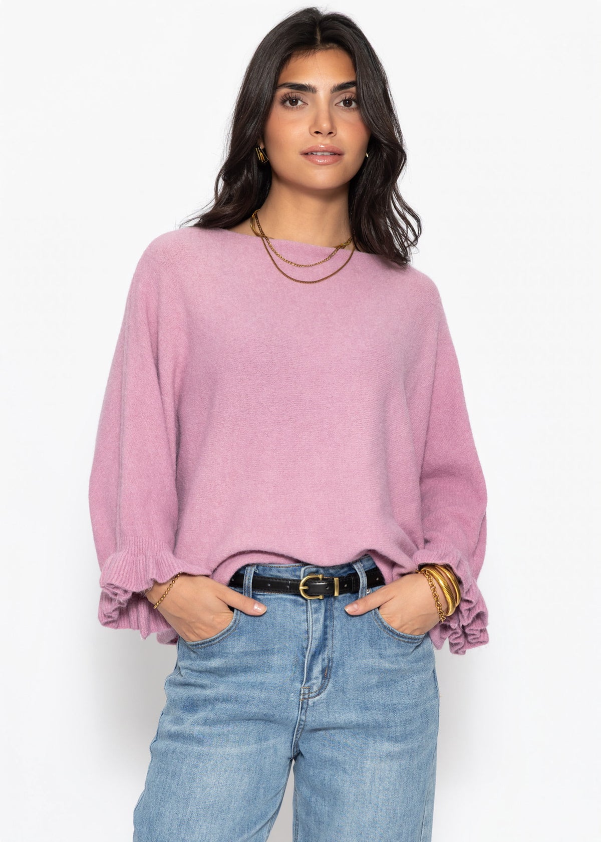 Oversize Pullover mit U-Boot Ausschnitt - altrosa