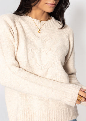 Strickpullover mit Zopfmuster - beige