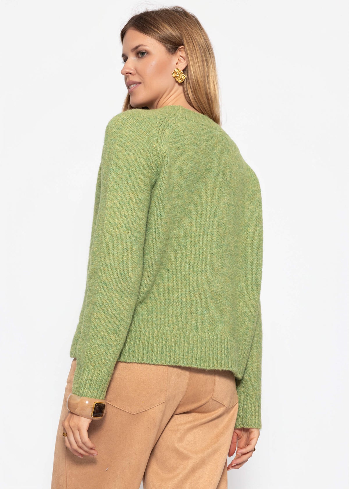 Strickpullover mit Zopfmuster - grün