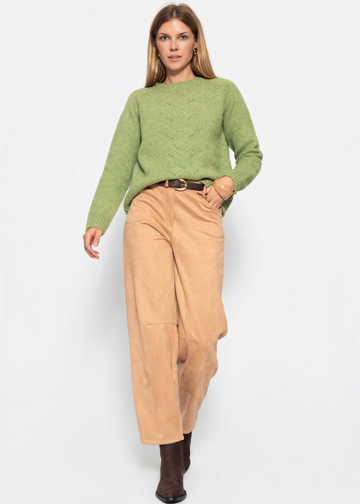 Strickpullover mit Zopfmuster - grün