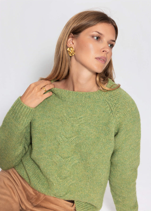 Strickpullover mit Zopfmuster - grün