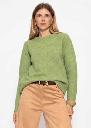 Strickpullover mit Zopfmuster - grün
