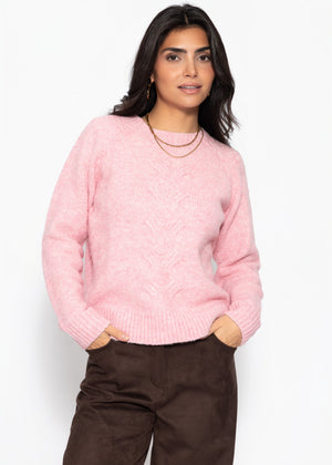 Knitted jumper with cable knit pattern - pink