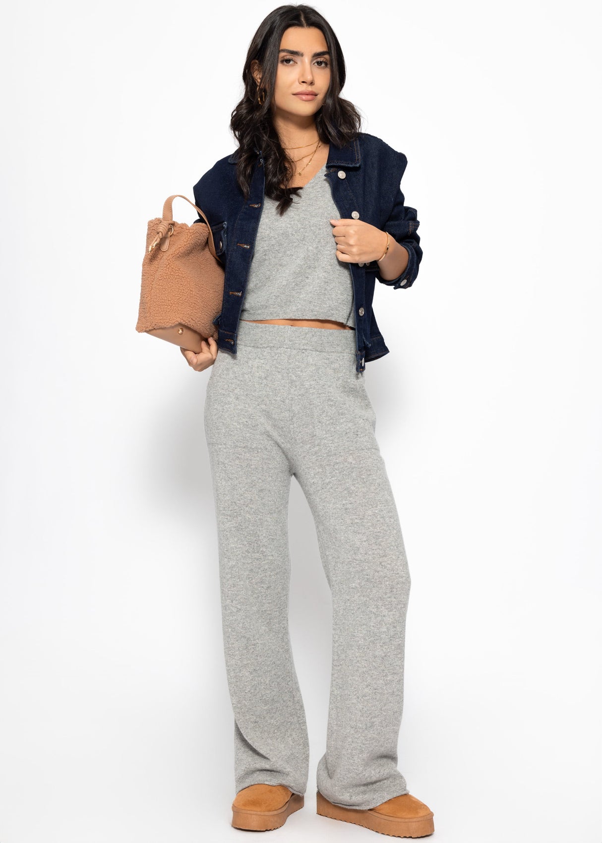 Knitting top with cashmere - gray