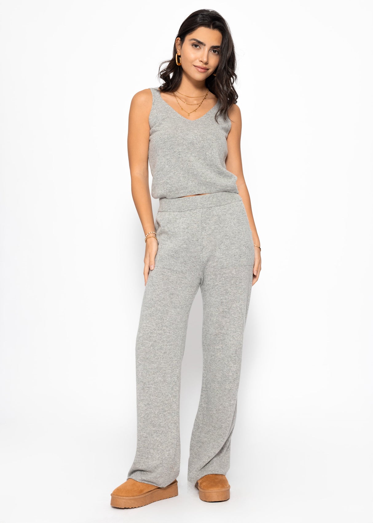 Knitting top with cashmere - gray