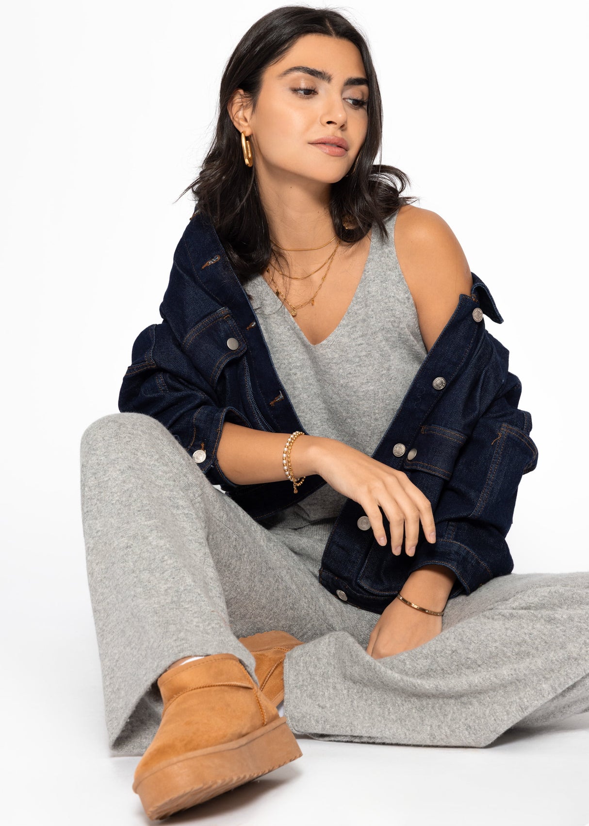 Knitting top with cashmere - gray